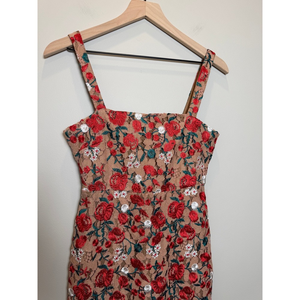 Lovers + Friends XS Under The Stars Midi Nude Red Floral Dress Crochet Romantic - Picture 6 of 13